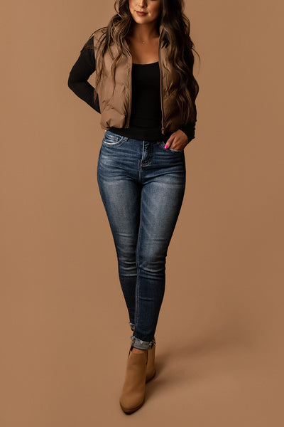 Forever Bound Cropped Puffer Vest (Chocolate)