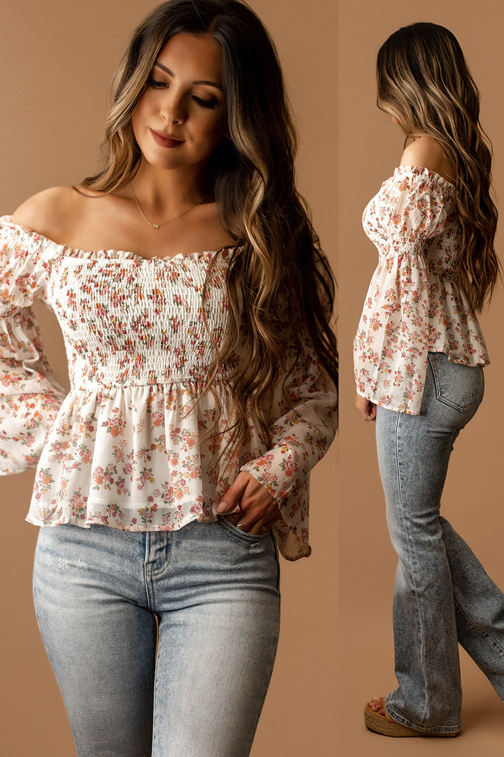 Embrace Off The Shoulder Floral Top (Cream / Floral)