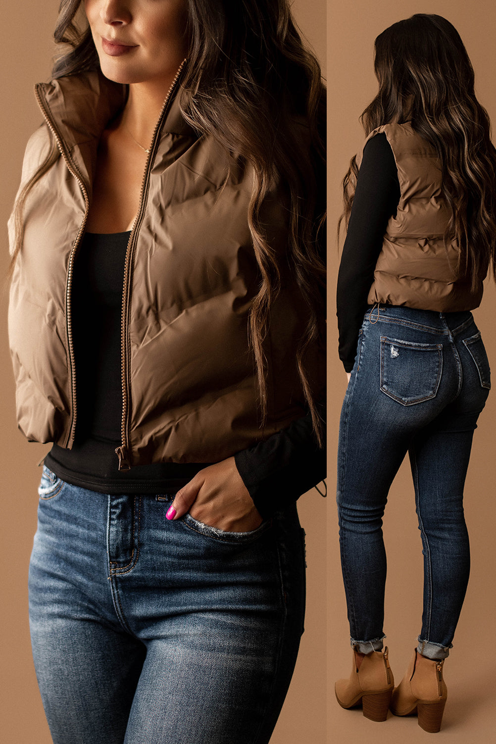 Forever Bound Cropped Puffer Vest (Chocolate)