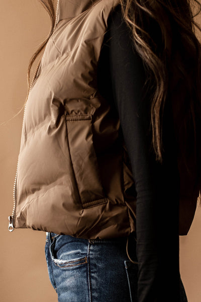 Forever Bound Cropped Puffer Vest (Chocolate)