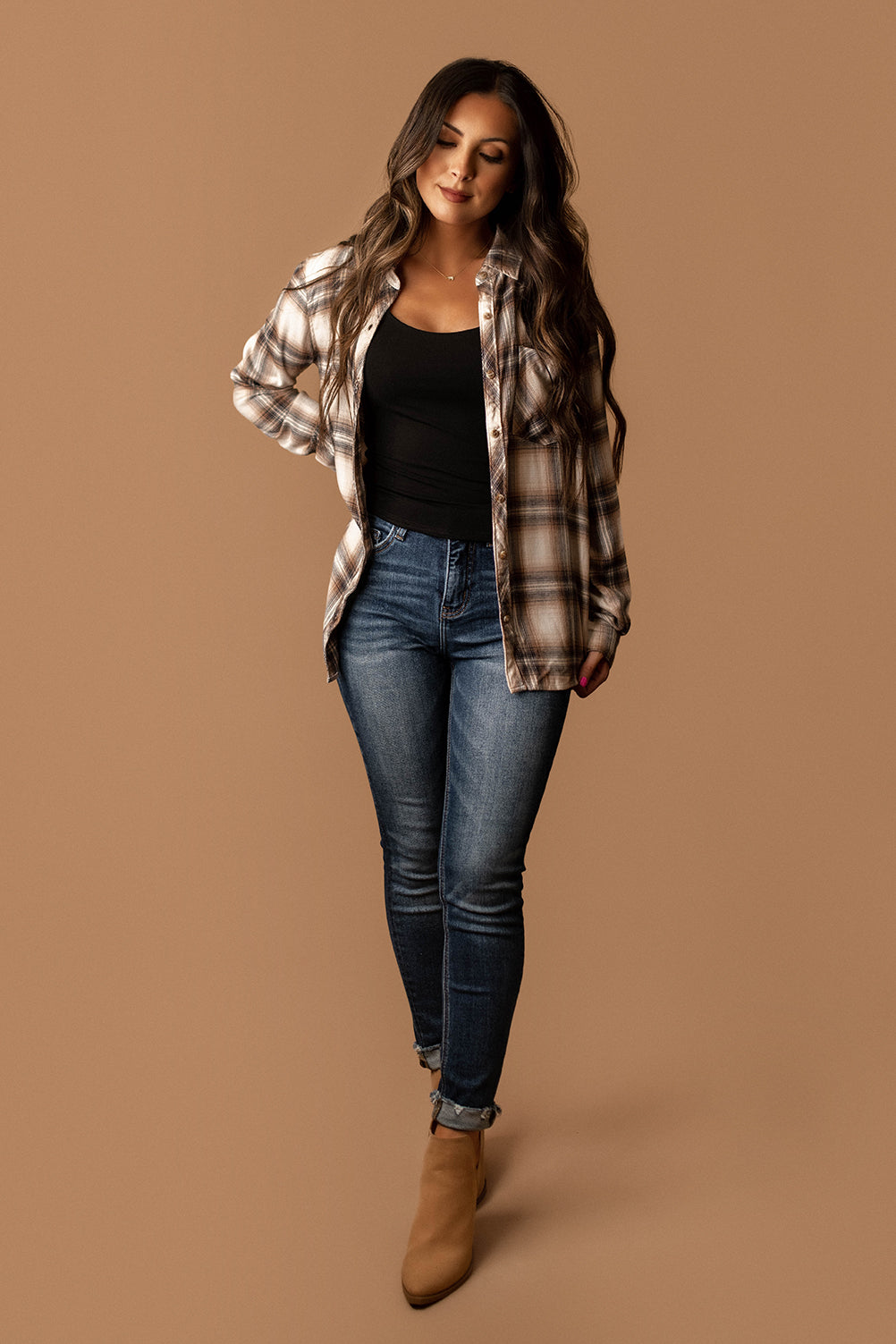 Mind On You Plaid Button Up (Chestnut)