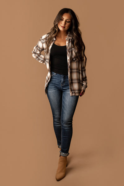 Mind On You Plaid Button Up (Chestnut)