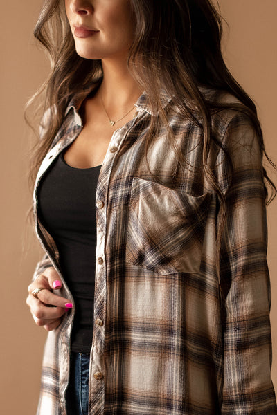 Mind On You Plaid Button Up (Chestnut)