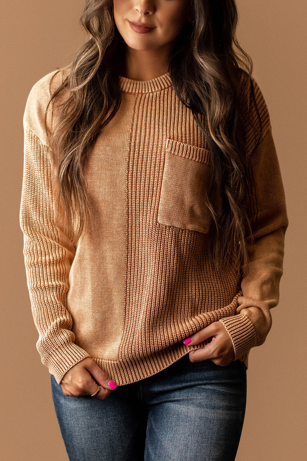 Falling Into You Textured Knit Sweater (Light Camel)