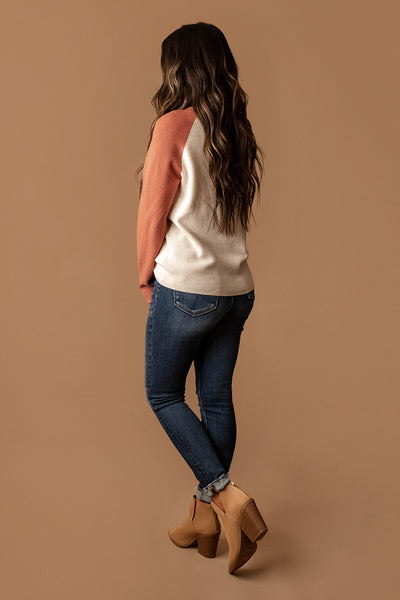 Easy Enough Waffle Textured Sweater (Terracotta / White)