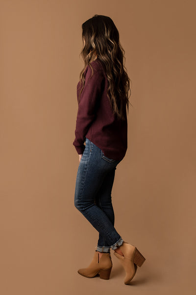 While I Wait Waffle Textured Sweater (Dark Plum)