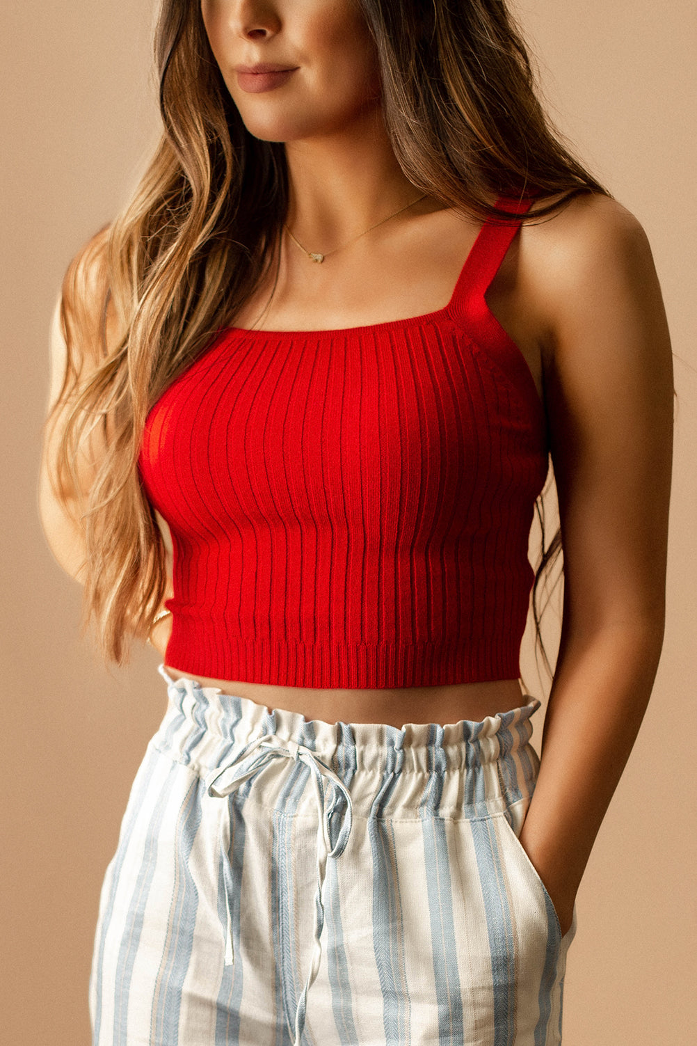 Bombshell Cropped Sweater Knit Tank (Red) | FINAL SALE