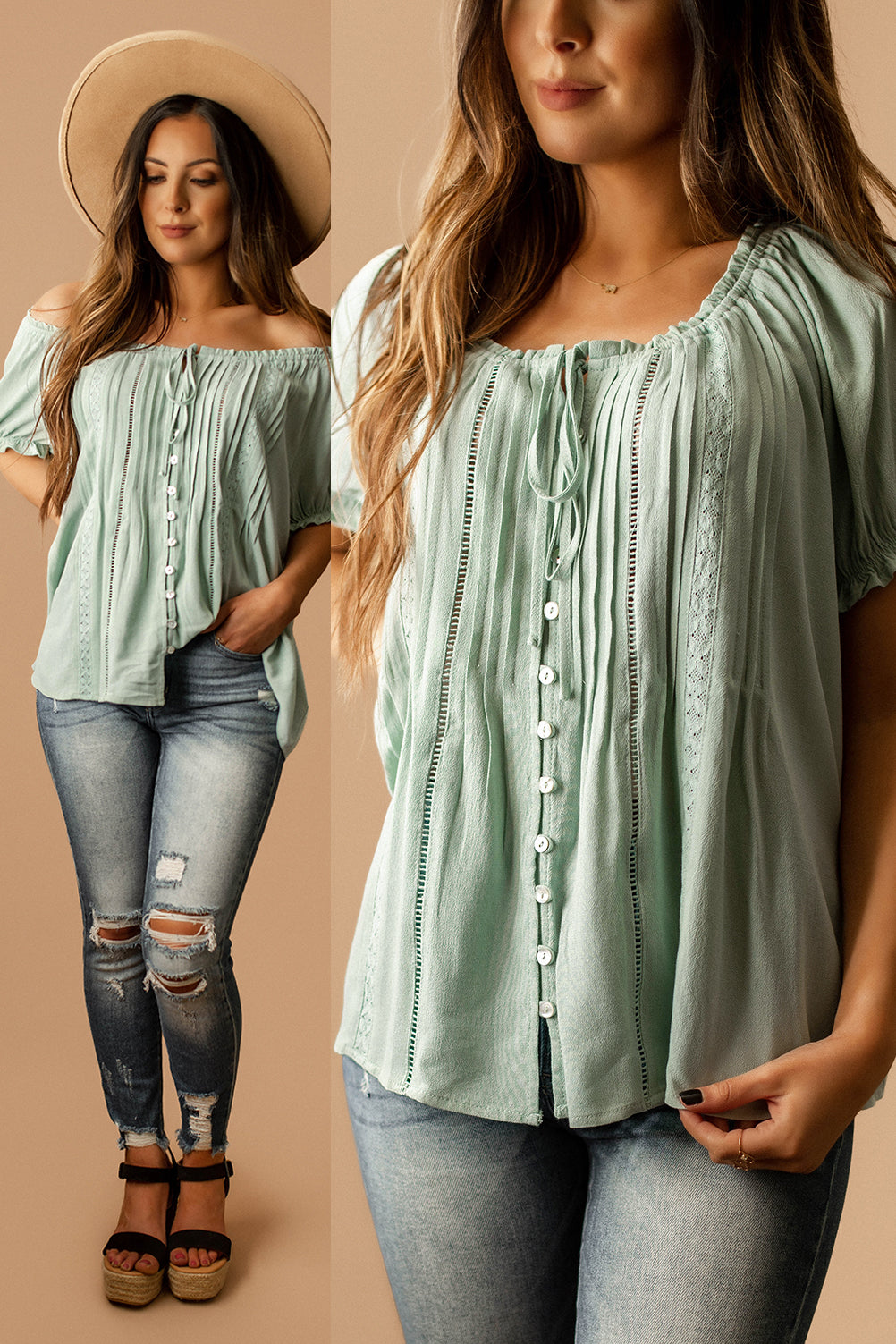 You Are To Me Pleated Short Sleeve Top (Sage Blue)