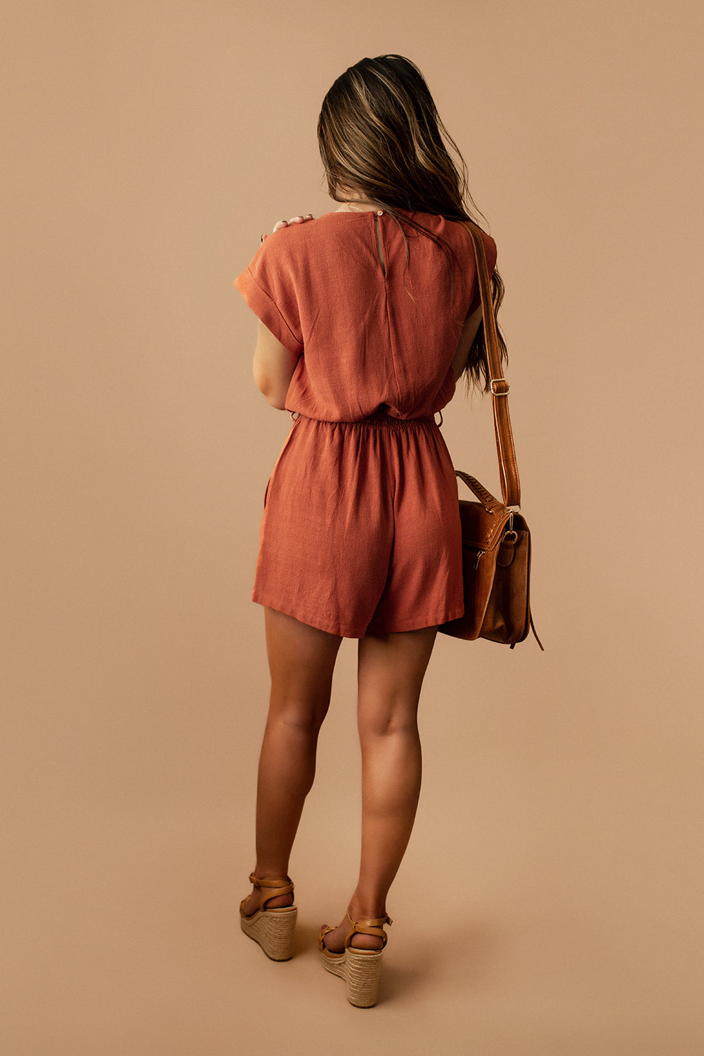 Stuck On Me Linen Romper (Rust)