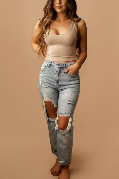 V-neck Dream Double Layered Crop Tank (Taupe)