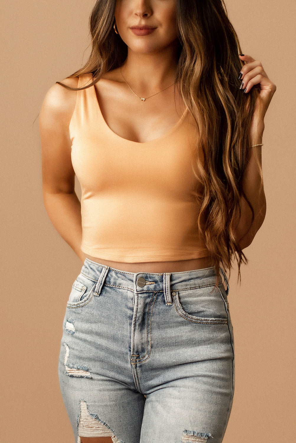 V-neck Dream Double Layered Crop Tank (Butter Rum)