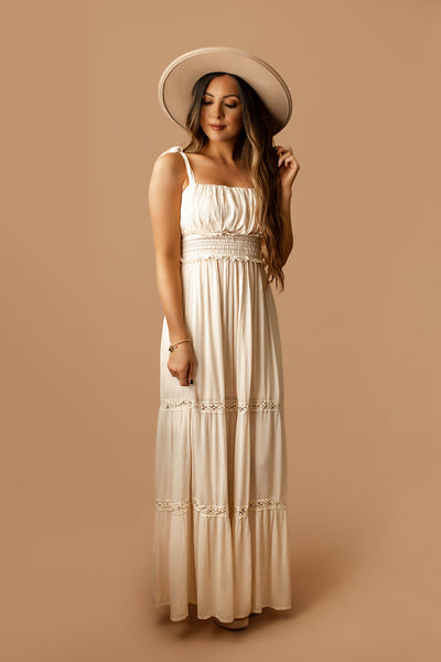 Hold On To Me Tie-Strap Tiered Maxi Dress (Ivory)