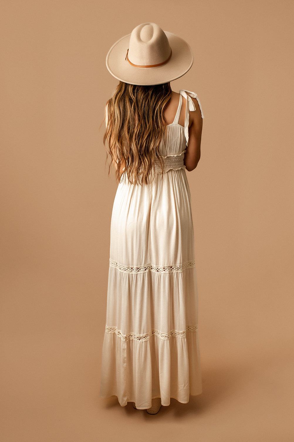 Hold On To Me Tie-Strap Tiered Maxi Dress (Ivory)