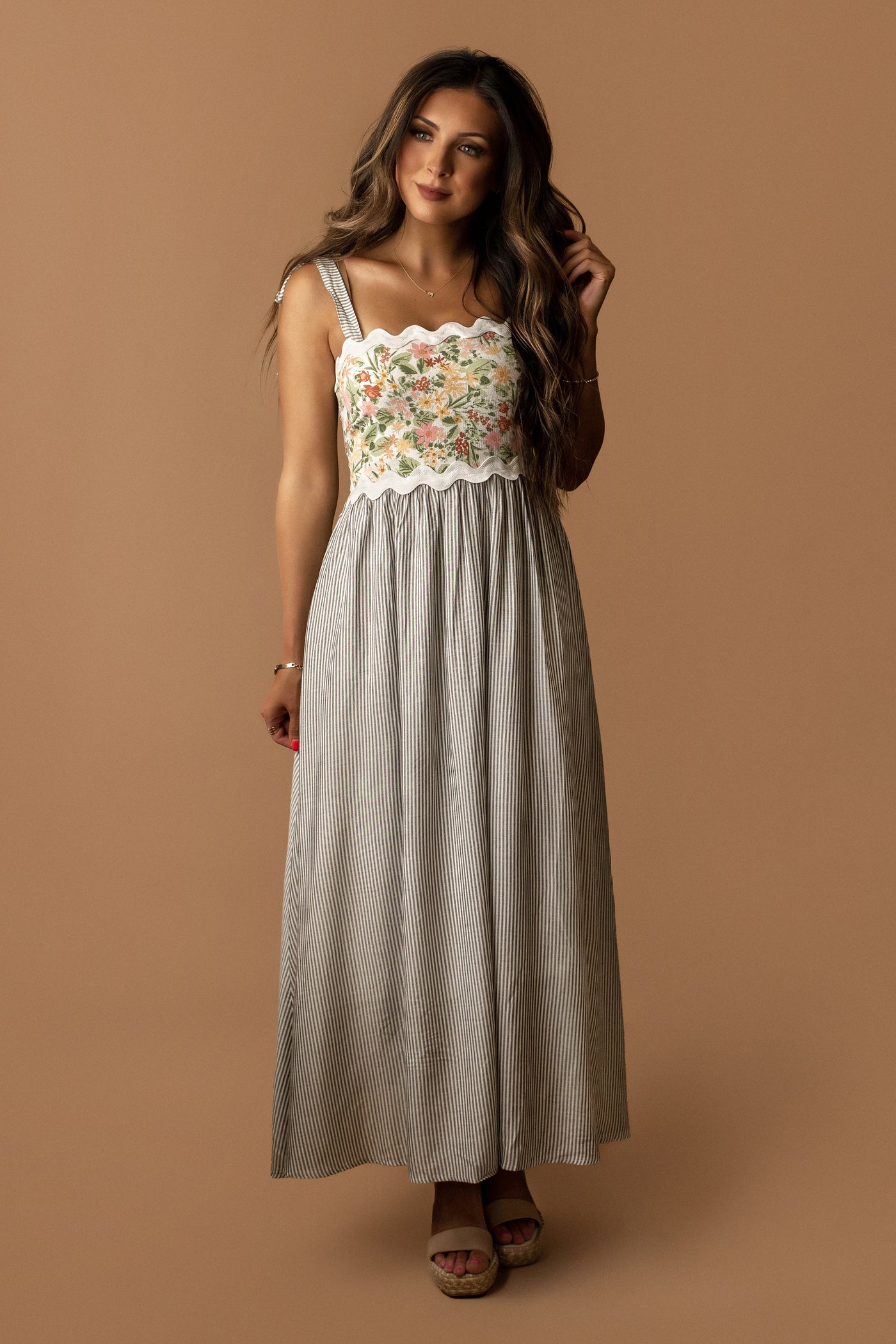 Wildflower Dreams Maxi Dress (Grey Stripe)