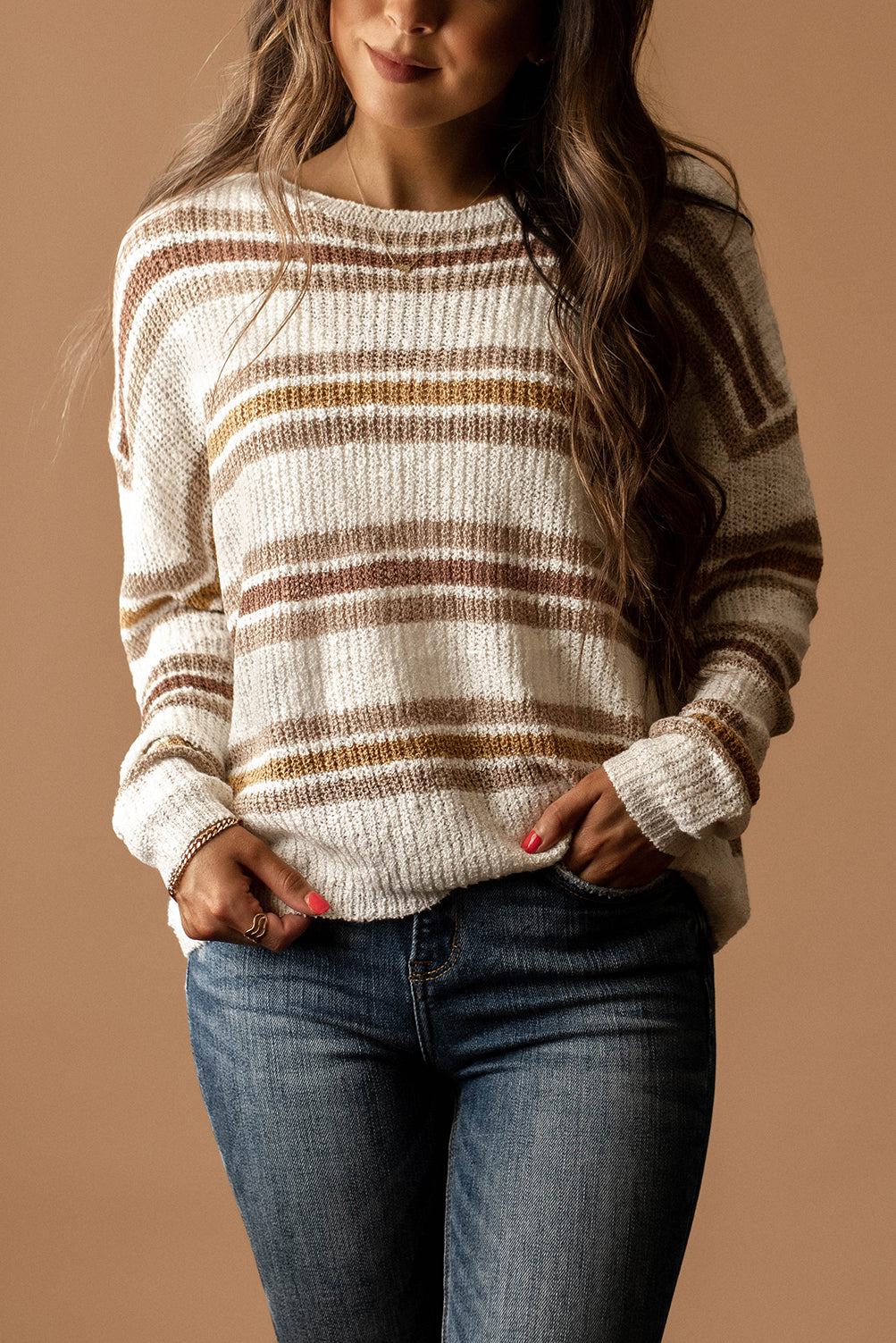 Forever After All Striped Knit Sweater (White / Brown)