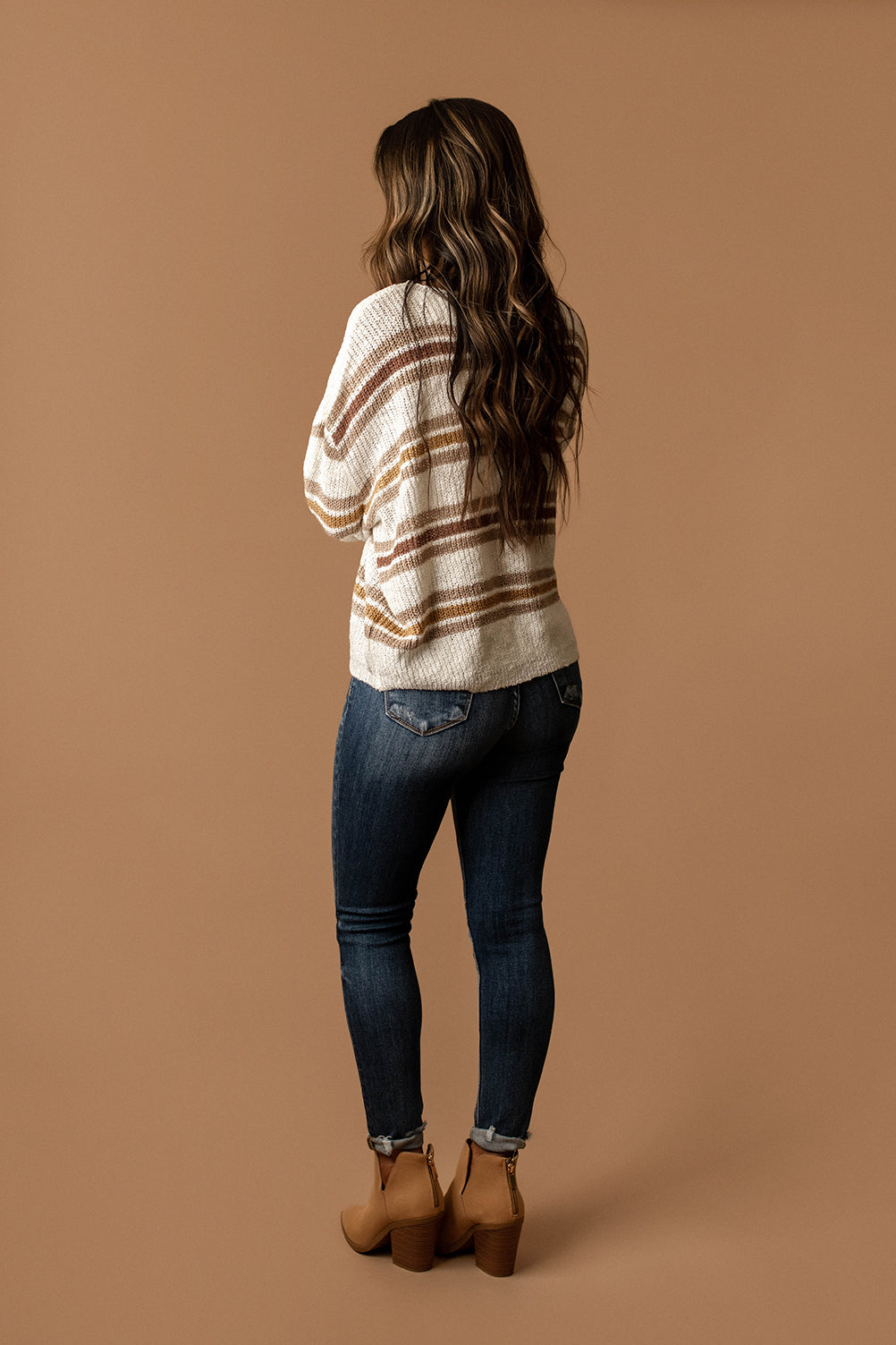 Forever After All Striped Knit Sweater (White / Brown)