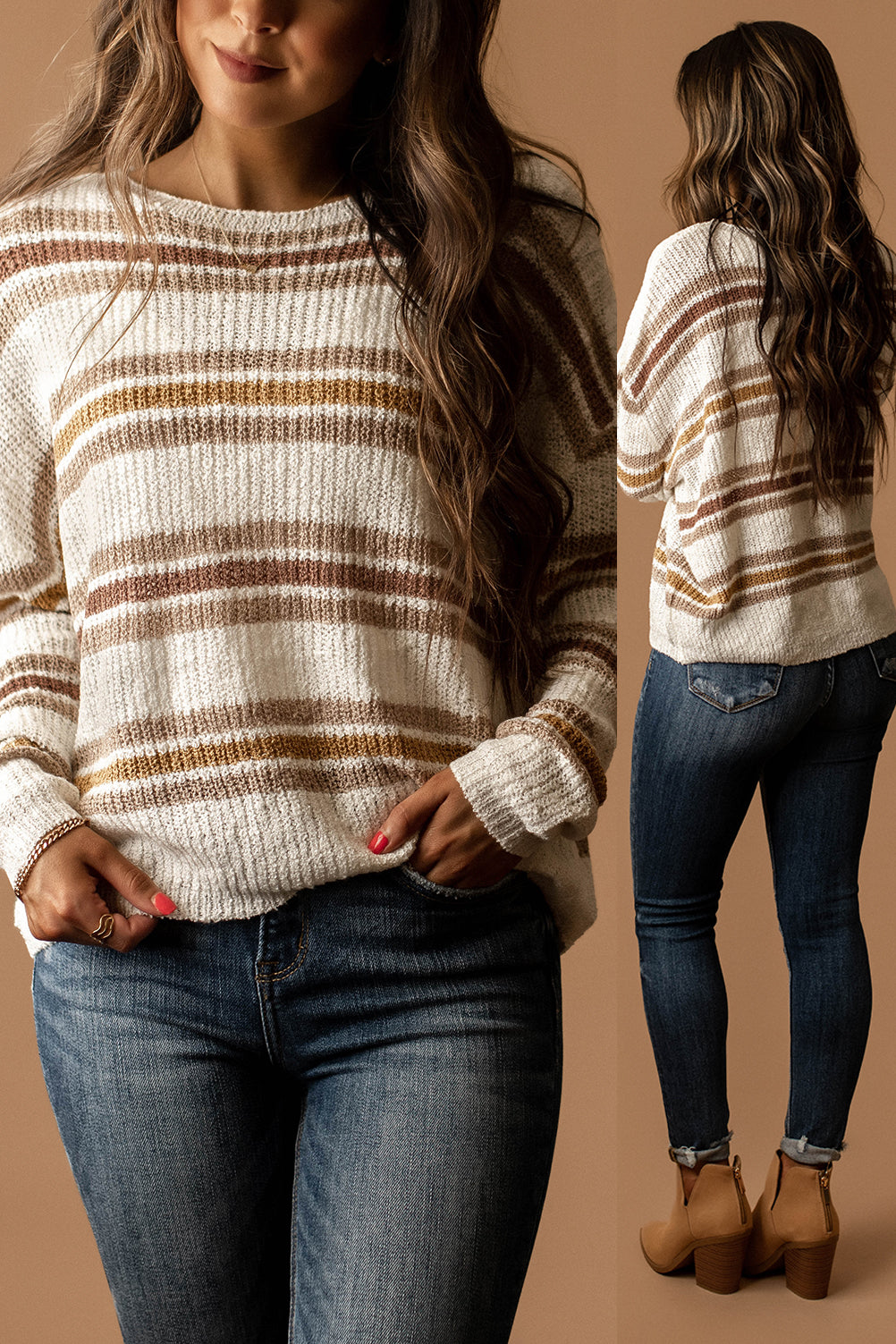 Forever After All Striped Knit Sweater (White / Brown)