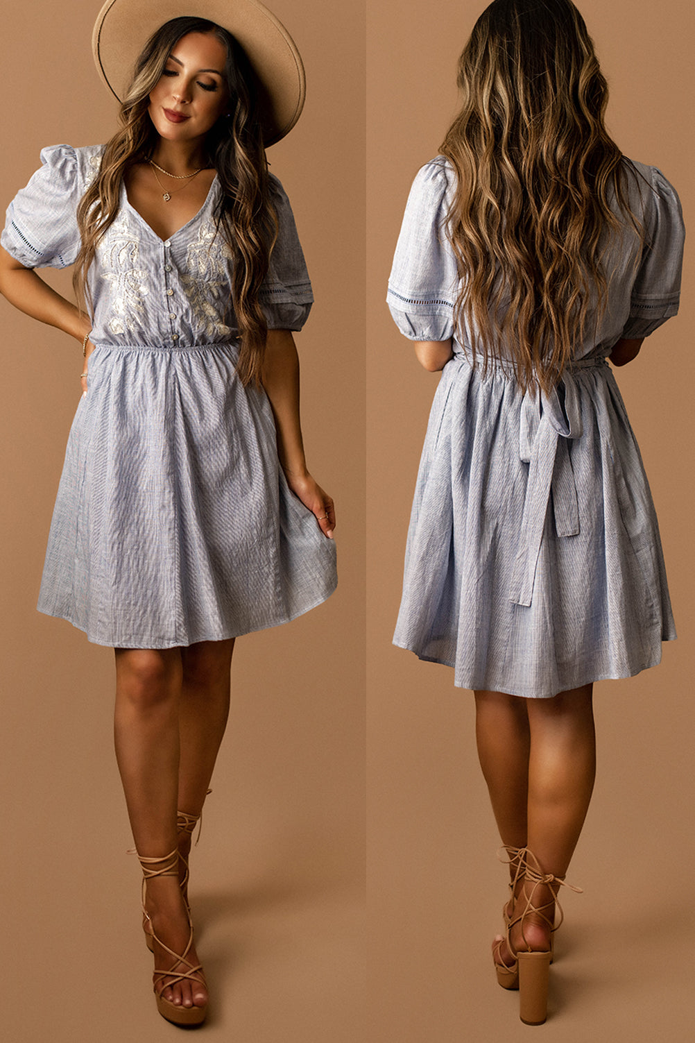 On This Day Puff Sleeve Sun Dress (Sky Blue) | FINAL SALE