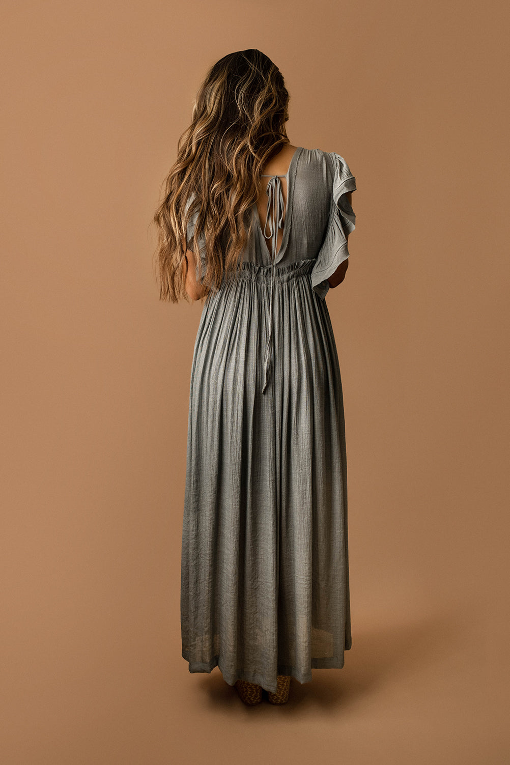 earl grey dresses AUSTYN LS RUCHED DRESS-EARL GREY Lucca Couture