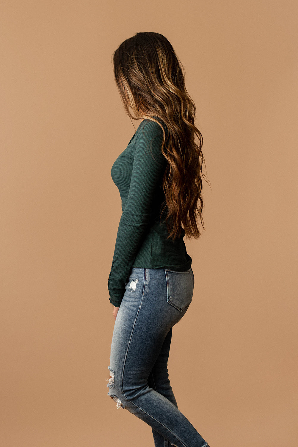 Back In My Life Ribbed Henley (Teal Green)