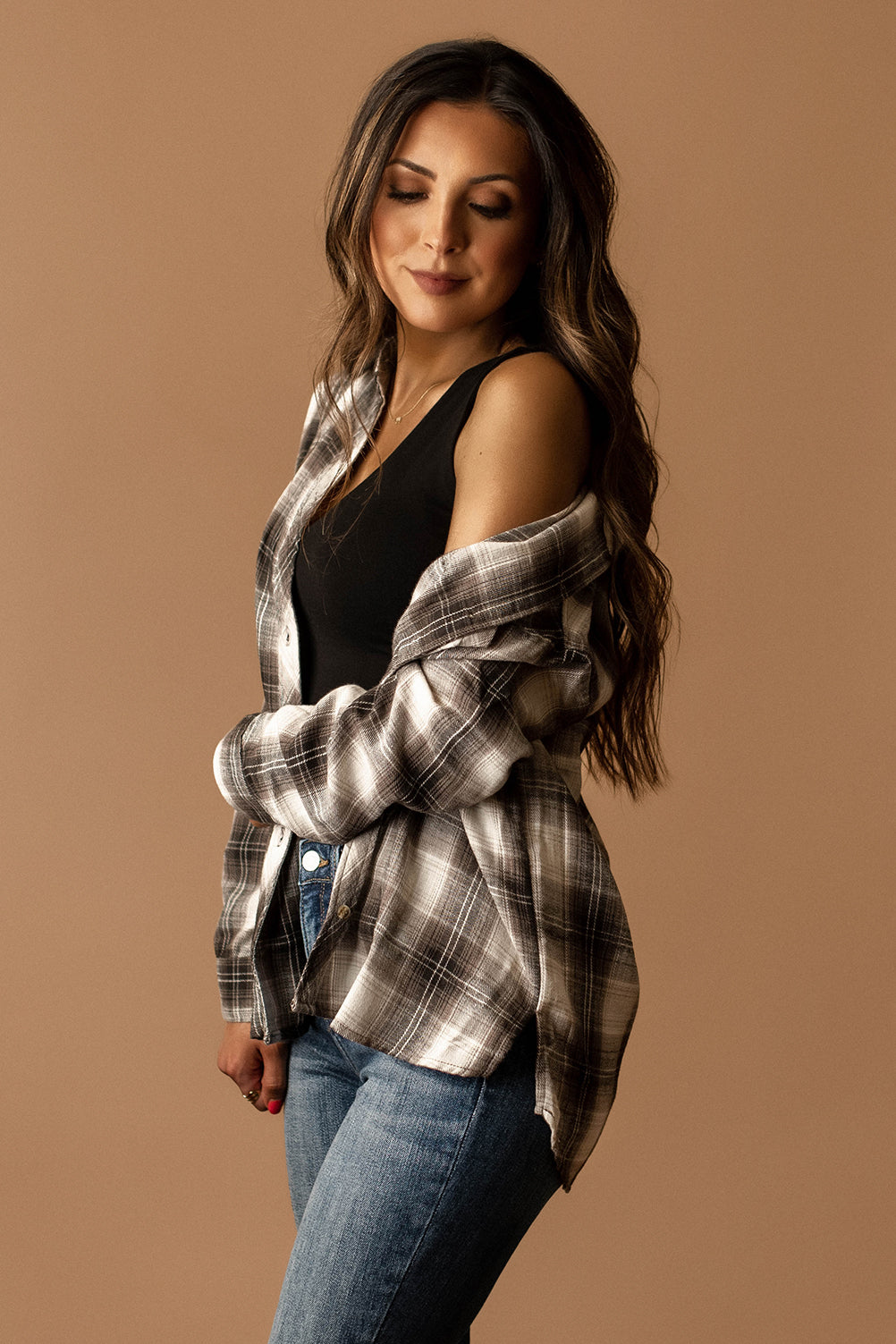 Made For Goodbyes Plaid Flannel (Charcoal)