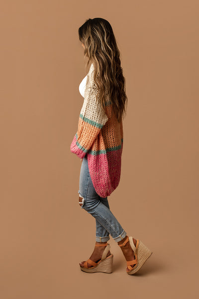 She's Got A Way Chunky Knit Cardigan (Pink Multi)