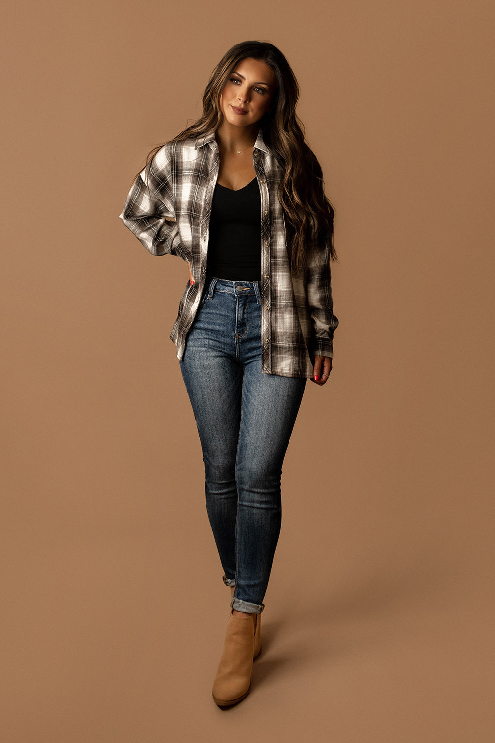 Made For Goodbyes Plaid Flannel (Charcoal)