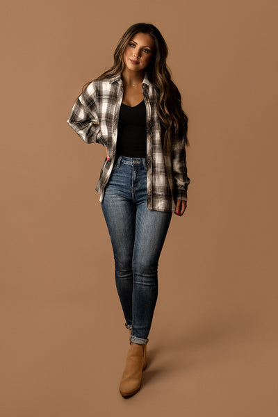 Made For Goodbyes Plaid Flannel (Charcoal)