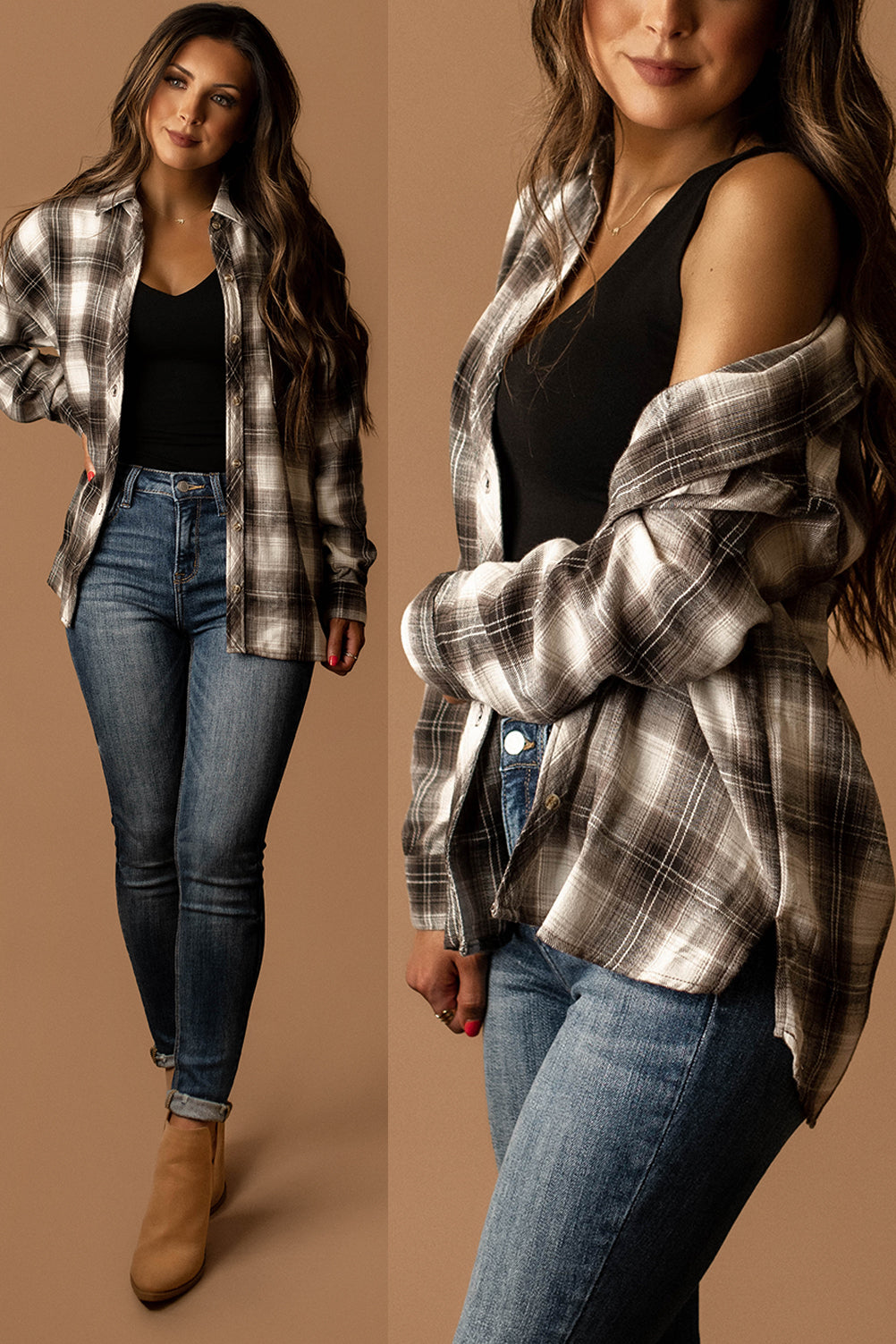 Made For Goodbyes Plaid Flannel (Charcoal)