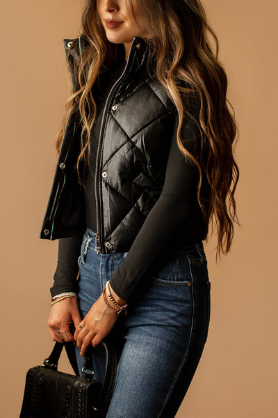 Never Looked Back Faux Leather Puffer Vest (Black) | FINAL SALE