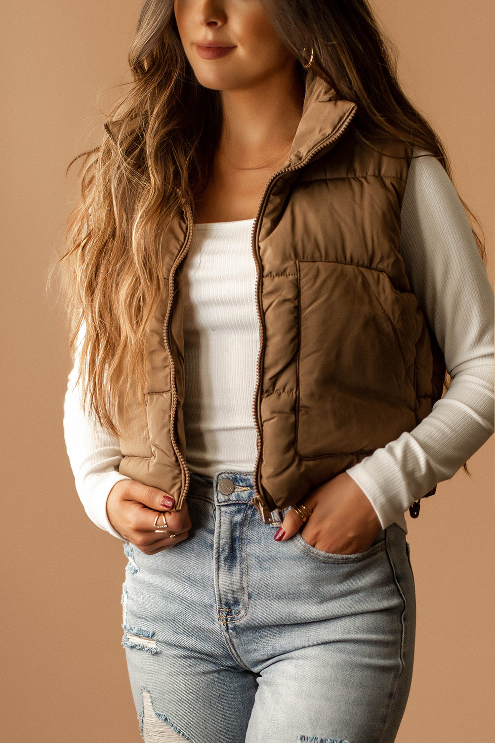 Last To Know Cropped Puffer Vest (Cocoa)