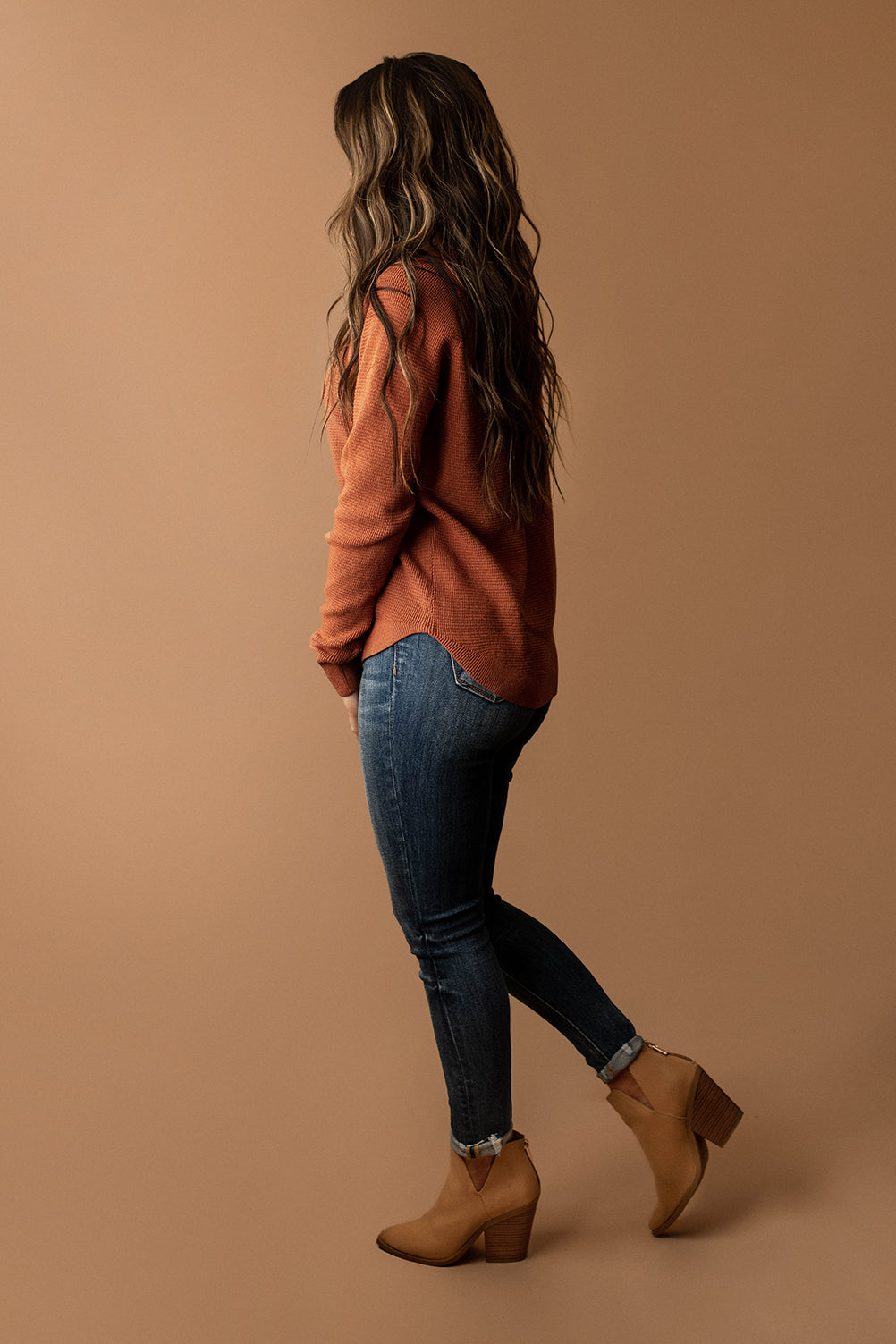 While I Wait Waffle Textured Sweater (Copper)