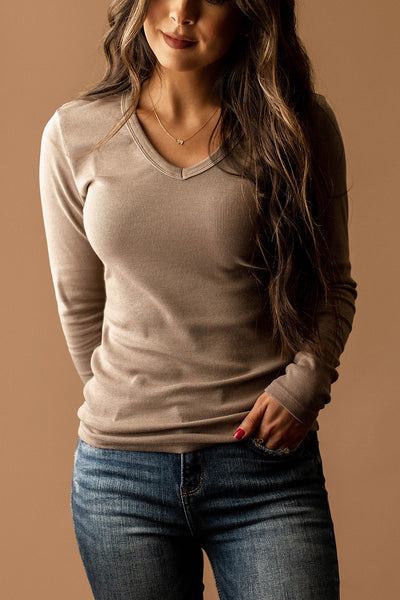 The Long Way Home Ribbed Long Sleeve Top (Taupe)