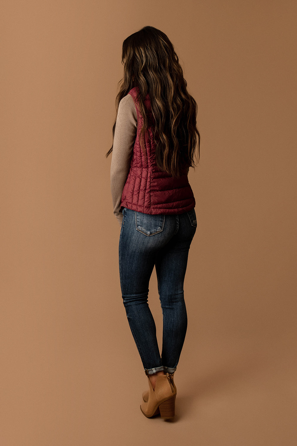 Back Then Lightweight Puffer Vest (Burgundy)