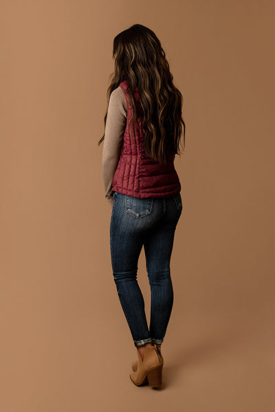 Back Then Lightweight Puffer Vest (Burgundy)