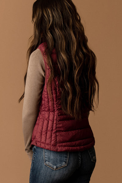 Back Then Lightweight Puffer Vest (Burgundy)