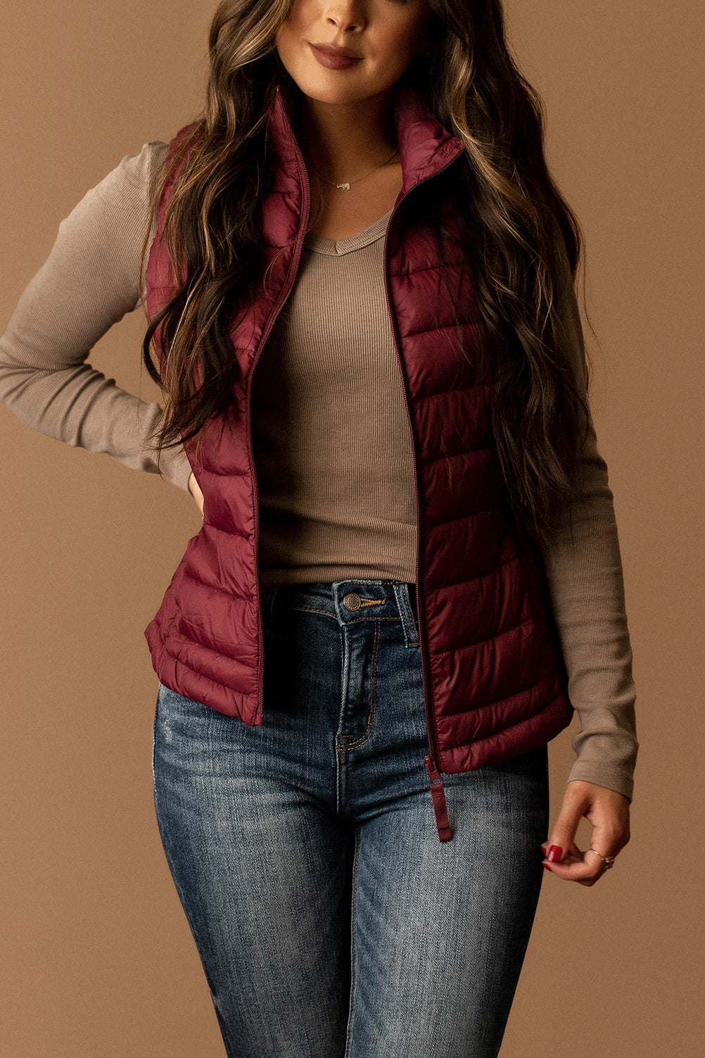Back Then Lightweight Puffer Vest (Burgundy)