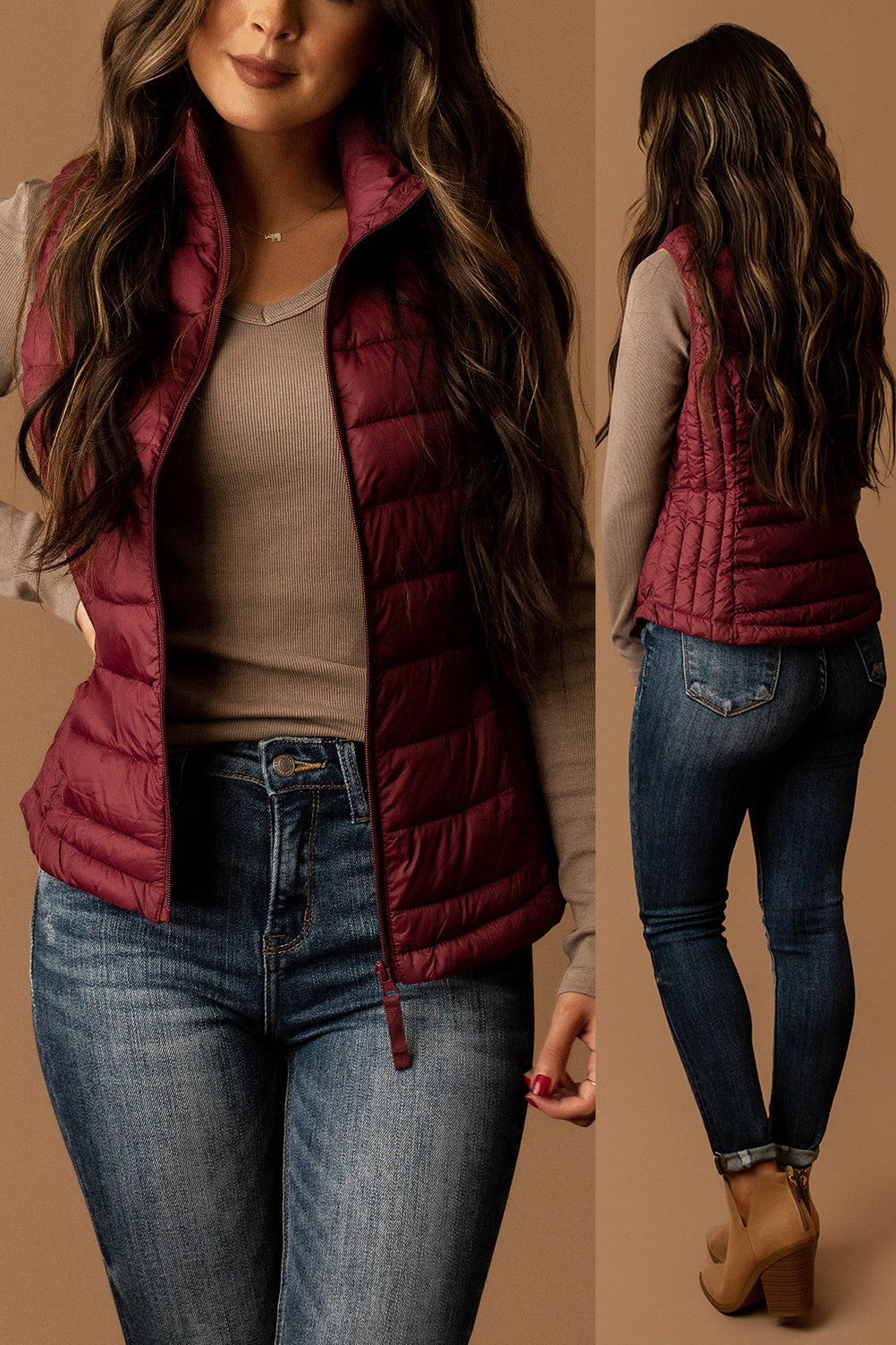 Back Then Lightweight Puffer Vest (Burgundy)