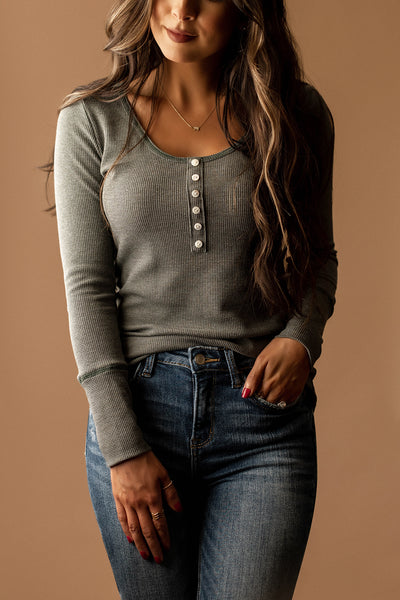 I'll Follow You Textured Henley (Vintage Sage)