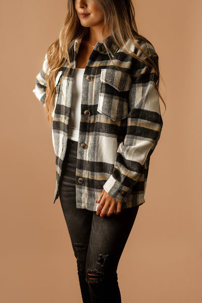 Say It All Plaid Shacket (Black + White) | SIZE LARGE FINAL SALE