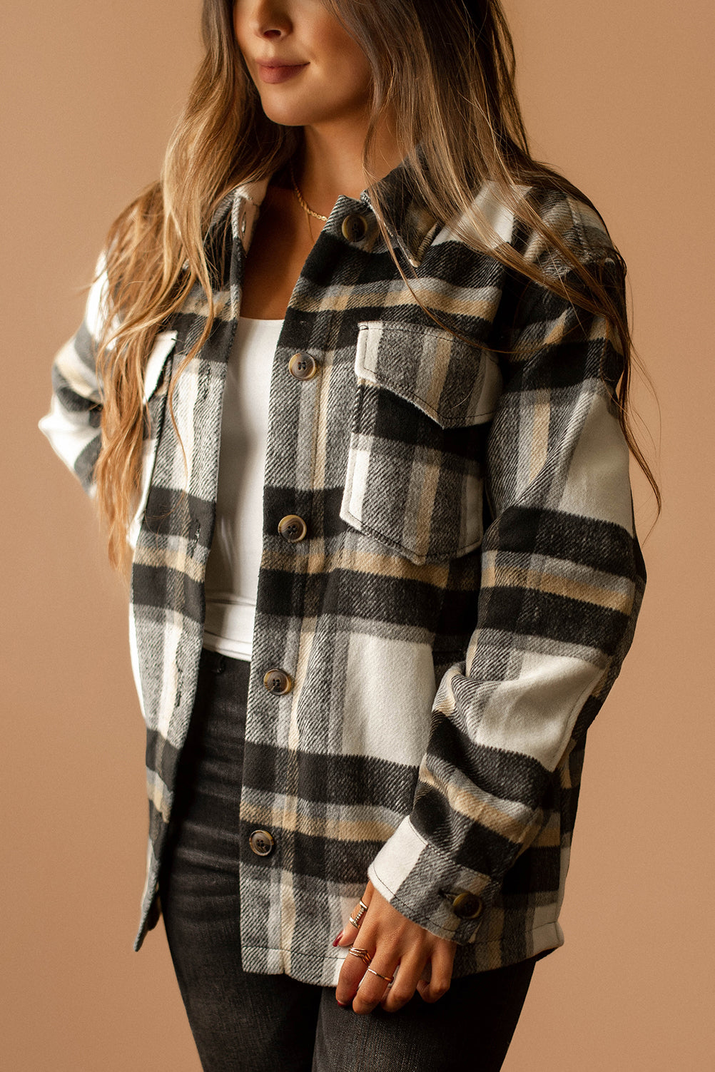 Say It All Plaid Shacket (Black + White) | SIZE LARGE FINAL SALE