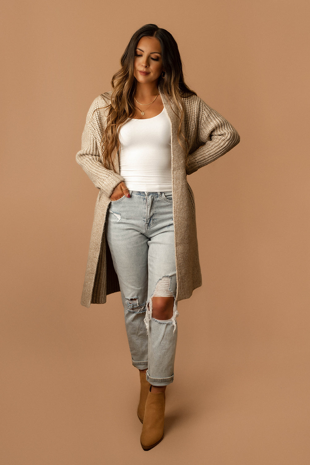 Hopeless Chunky Knit Long Cardigan (Taupe) | FINAL SALE