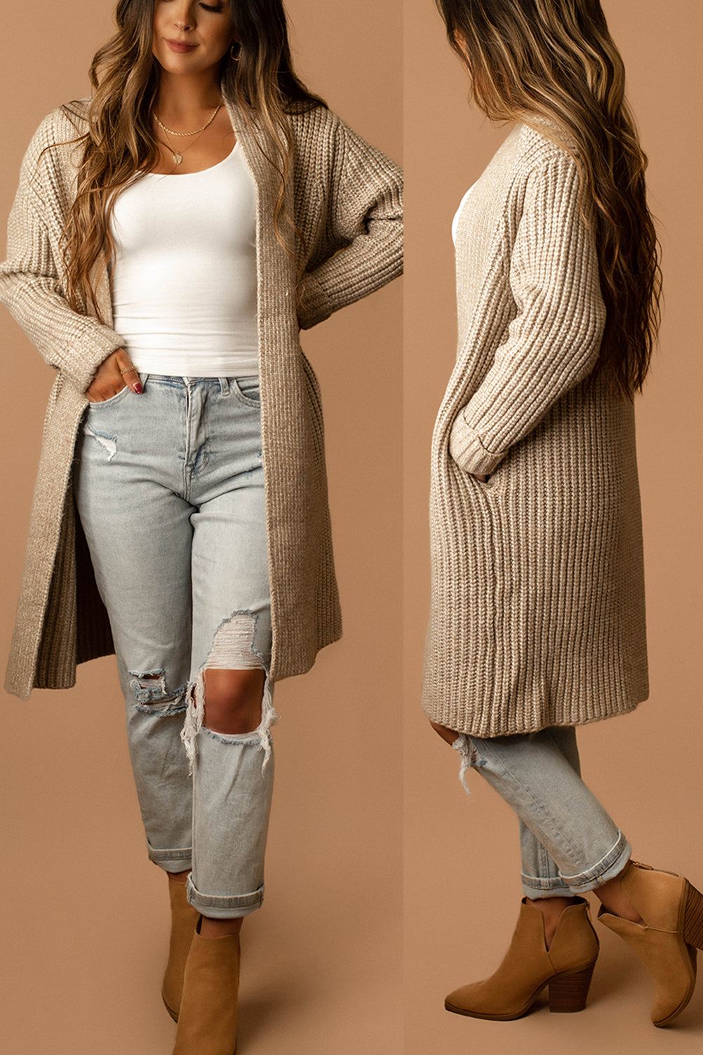 Hopeless Chunky Knit Long Cardigan (Taupe) | FINAL SALE