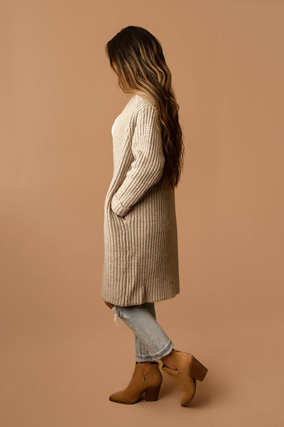 Hopeless Chunky Knit Long Cardigan (Taupe) | FINAL SALE