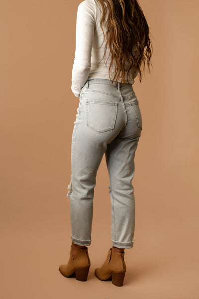 Samantha Distressed High-Rise Mom Jeans