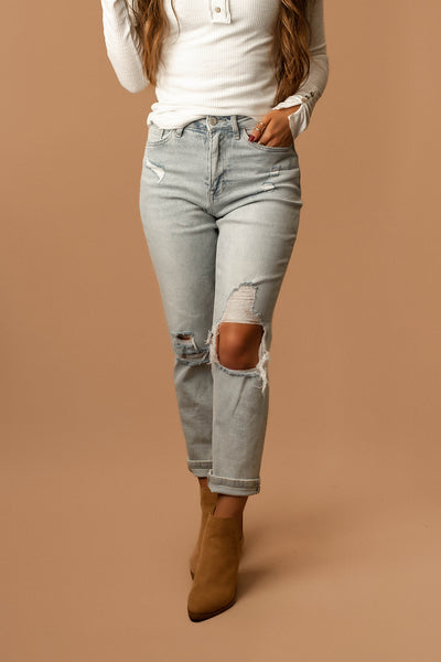 Samantha Distressed High-Rise Mom Jeans