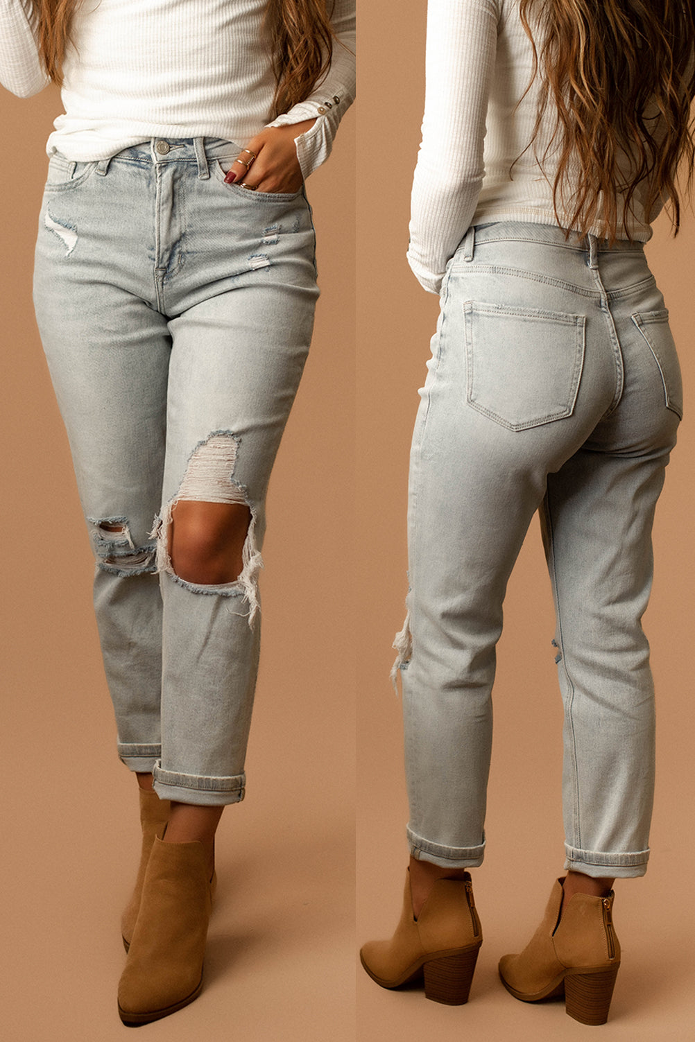 Samantha Distressed High-Rise Mom Jeans