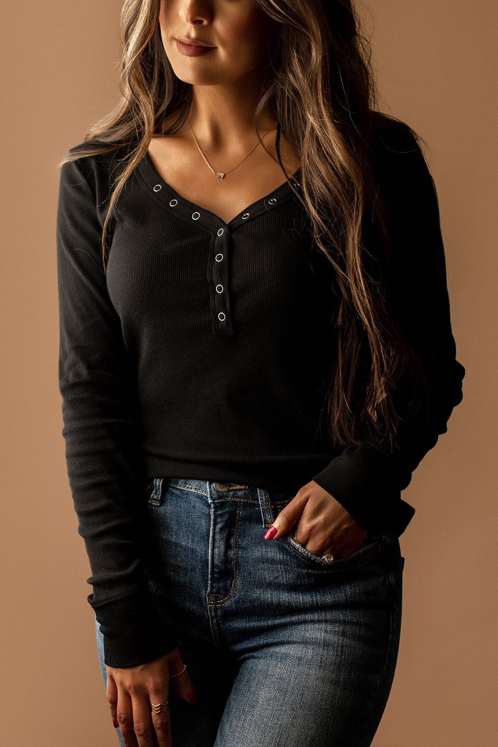 Pick A Place Snap Button Henley (Black)
