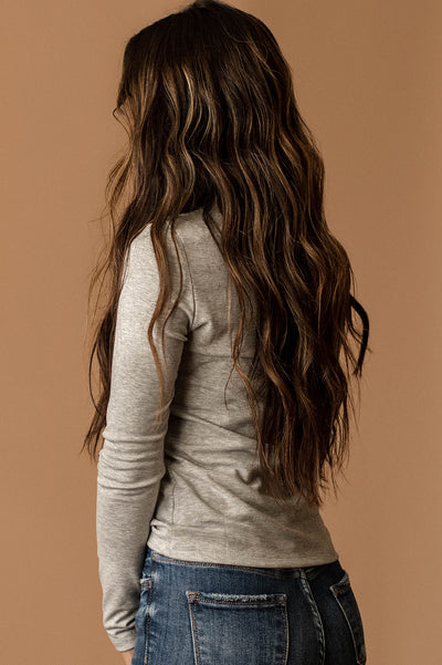 Please Don't Go Round-Neck Long Sleeve Top (Heather Grey)