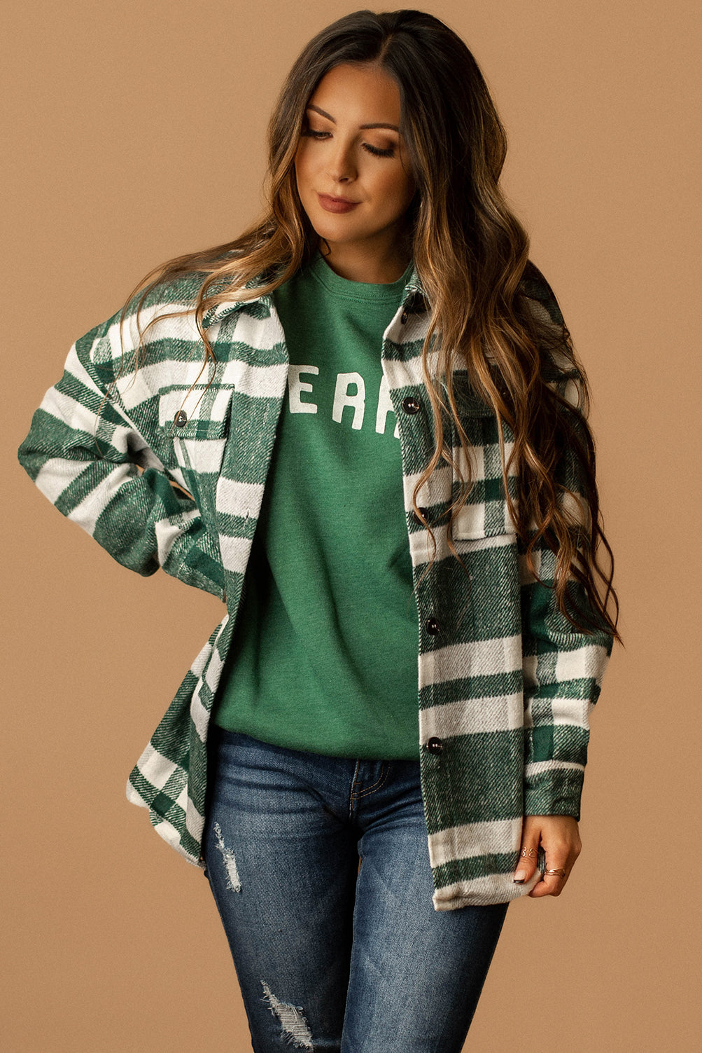 First Time Feels Plaid Shacket (Hunter Green + White)